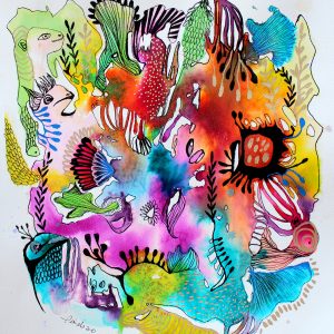 "Vide tête,"2020 Ecoline et encre 12"x 15" Papier arches 140 livres à faire encadrer